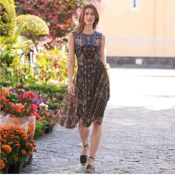 NWT Gorgeous Hard To Find!! Johnny Was Ethereal Embroidered Mier Mesh Dress Sz L - Picture 11 of 15